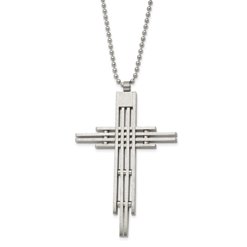 Kazi Luxury Stainless Steel Brushed and Polished Cross 24in Necklace